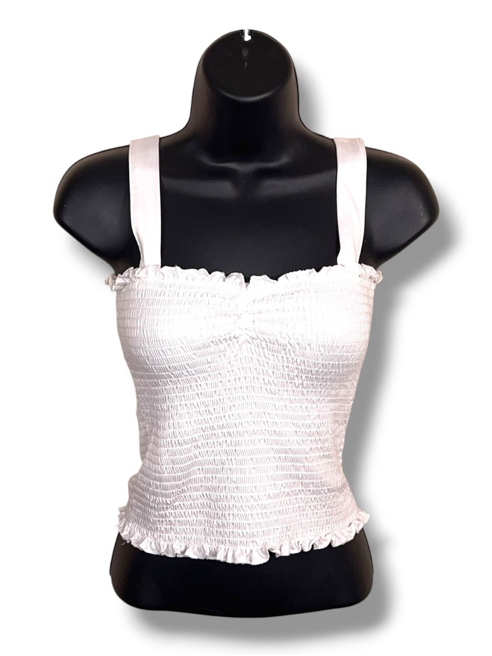 Y2K Era Juniors Medium White Sleeveless Smocked Crop Top Pinup Retro Rockabilly